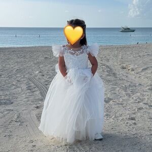 Elegant White Lace Kids Formal Flower Girl Dress